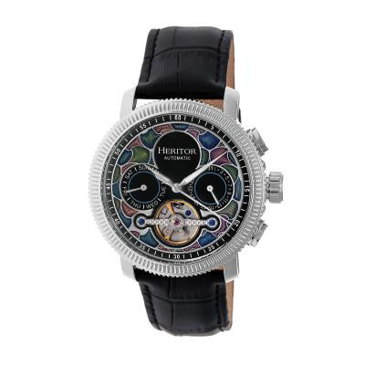 Heritor Automatic Aura Men's Semi-Skeleton Leather-Band Watch
