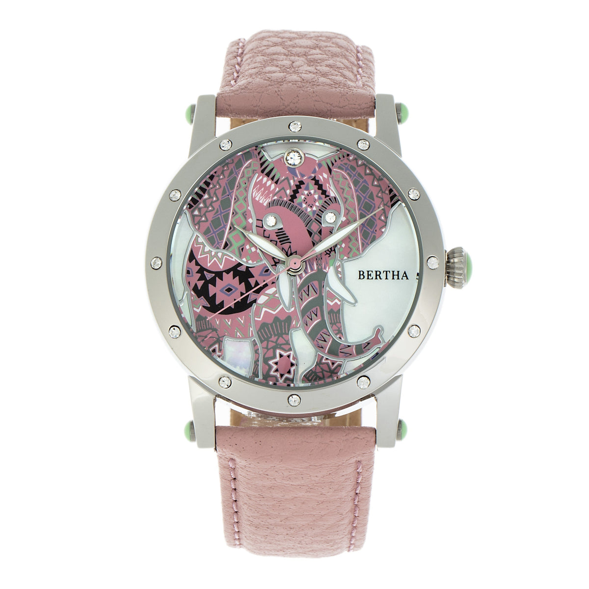 Bertha Betsy MOP Leather-Band Ladies Watch - Silver/Pink
