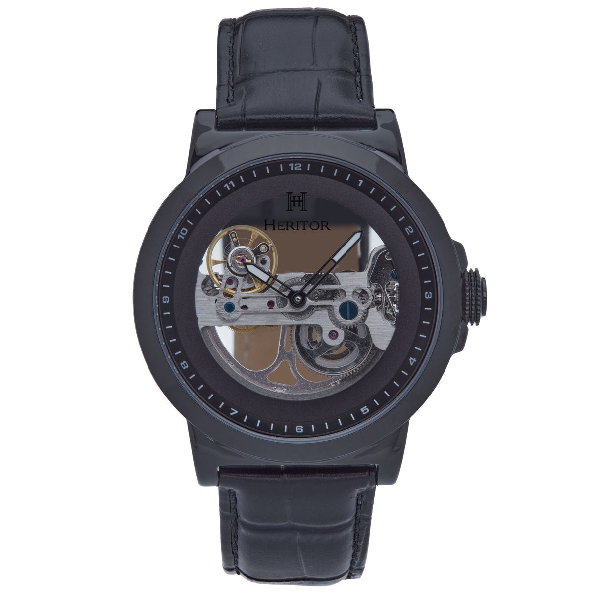 Heritor Automatic Xander Semi-Skeleton Leather-Band Watch