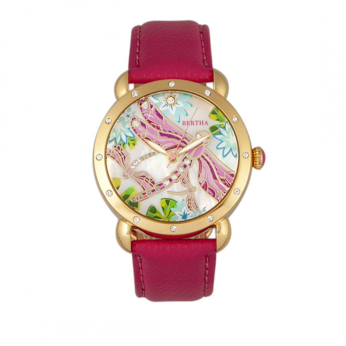 Bertha Jennifer MOP Leather-Band Ladies Watch