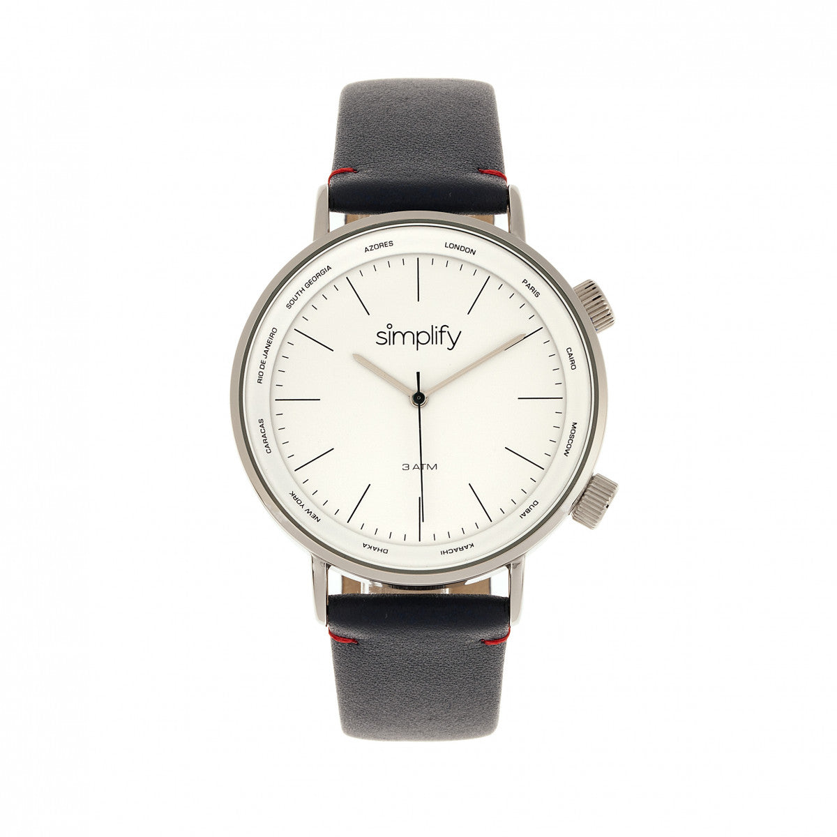 Simplify The 3300 Leather-Band Watch - Navy/White