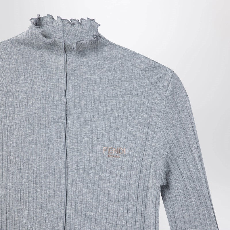 Fendi Grey Cotton Turtleneck With Logo Women