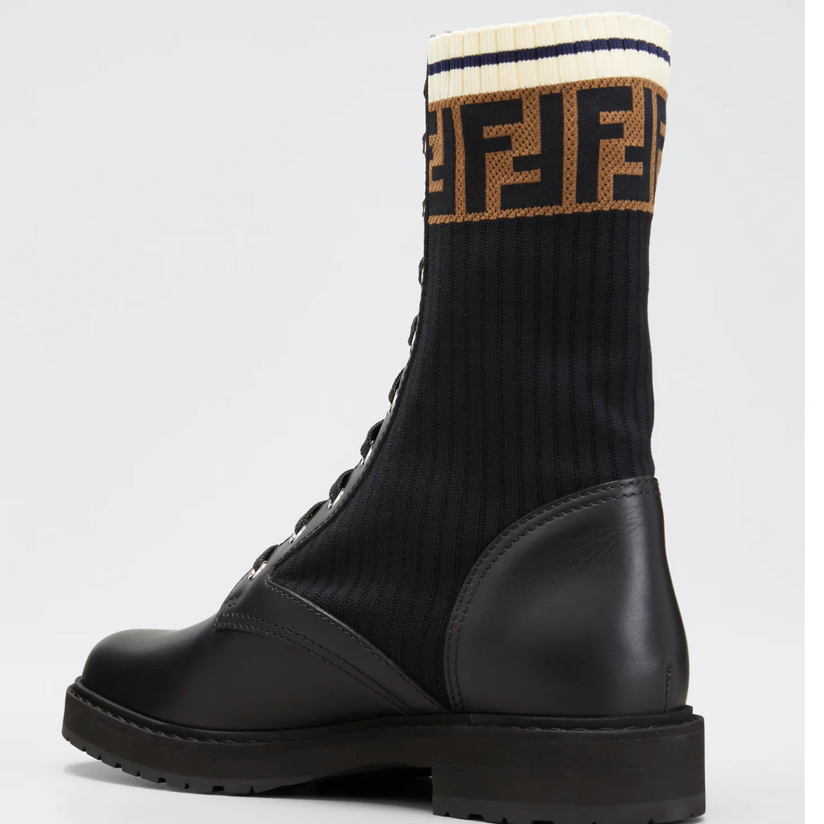 FENDI CALFSKIN STRETCH FABRIC ROCKOKO BIKER BOOTS