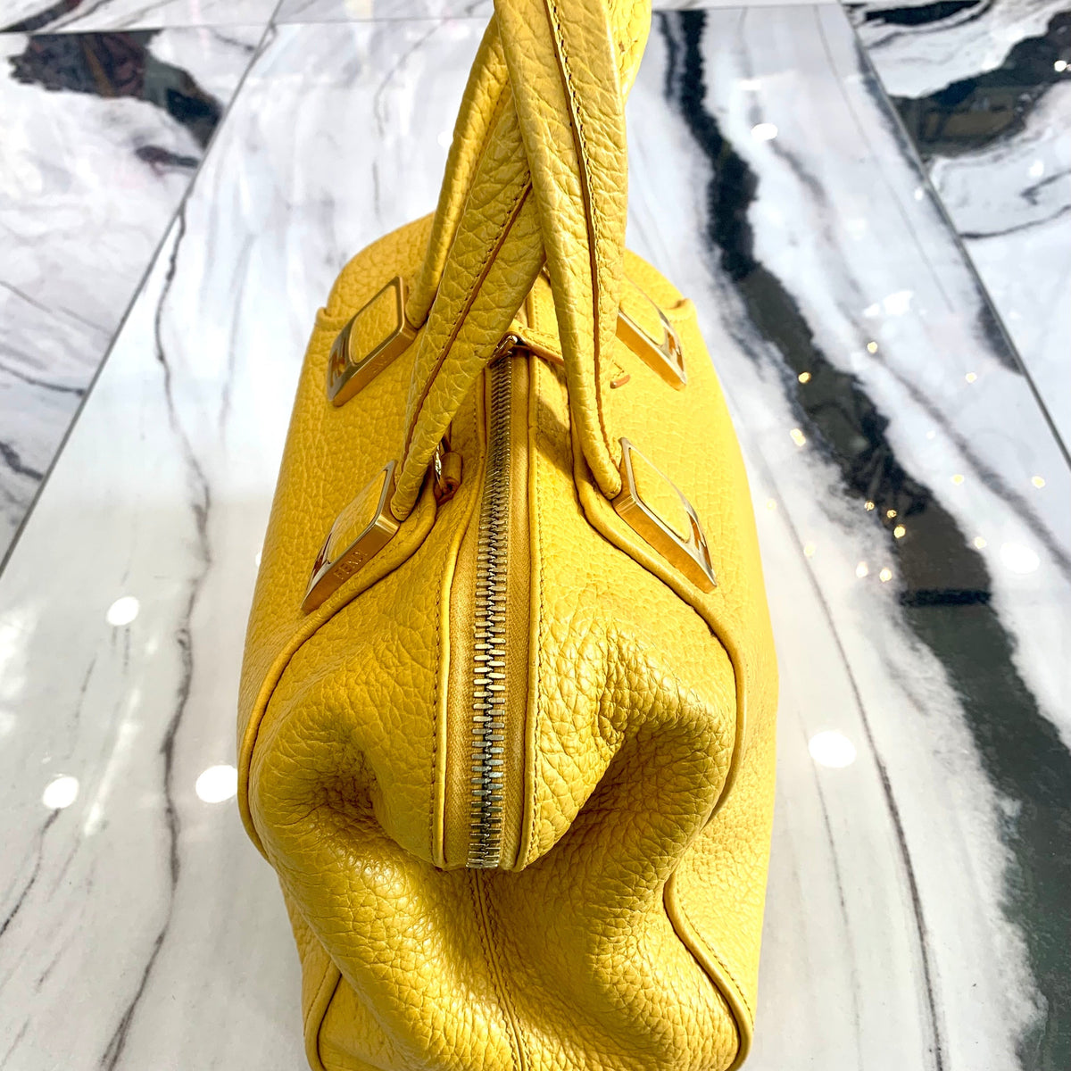 FENDI YELLOW PEBBLED CHAMELEON SATCHEL