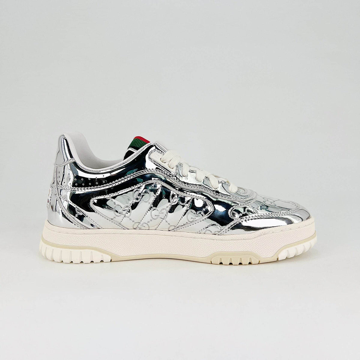 GG WOMEN'S RE WEB SNEAKER SILVER 825961 FAD56 8144