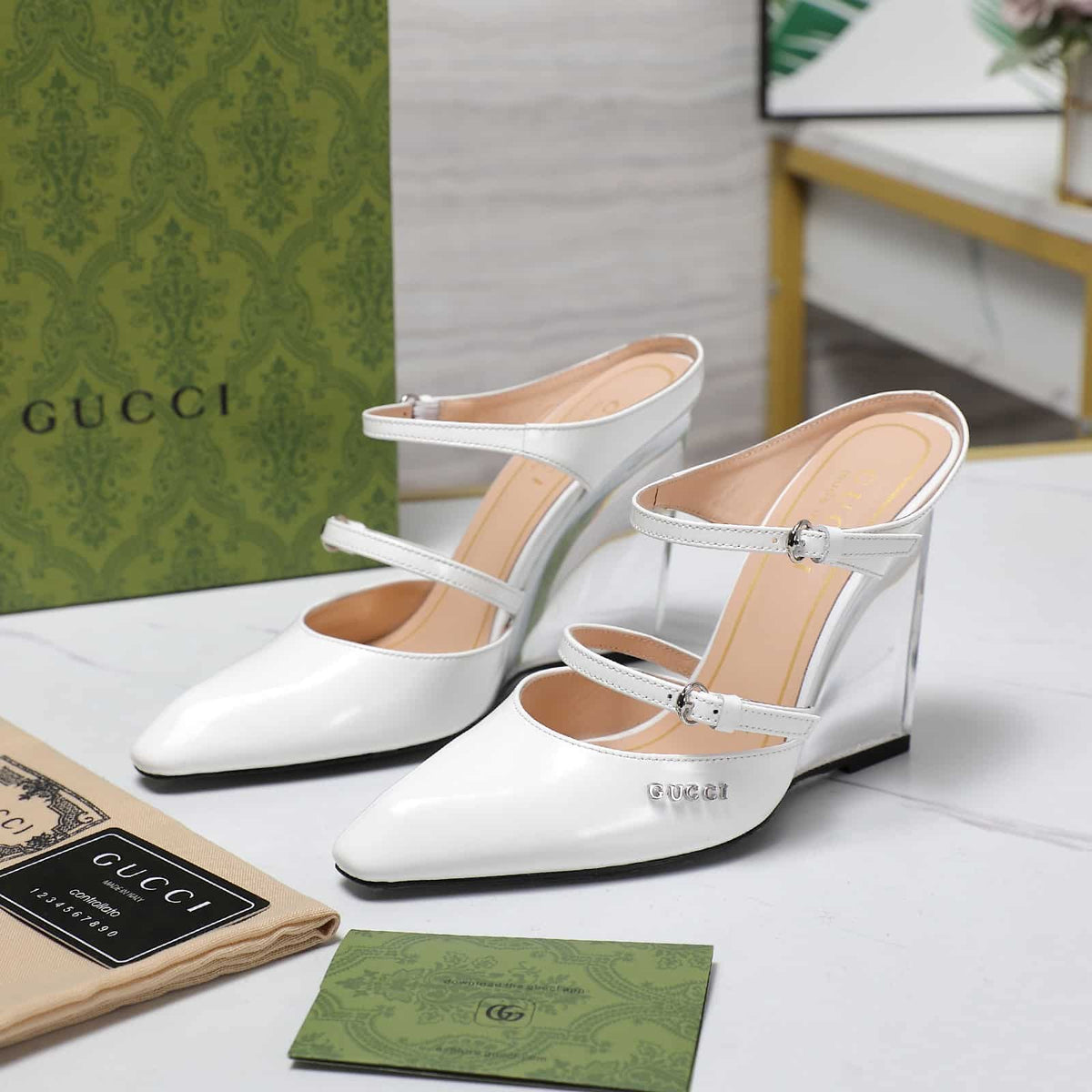 GG WOMEN'S WEDGE MULE WHITE 827856 CLG00 9014
