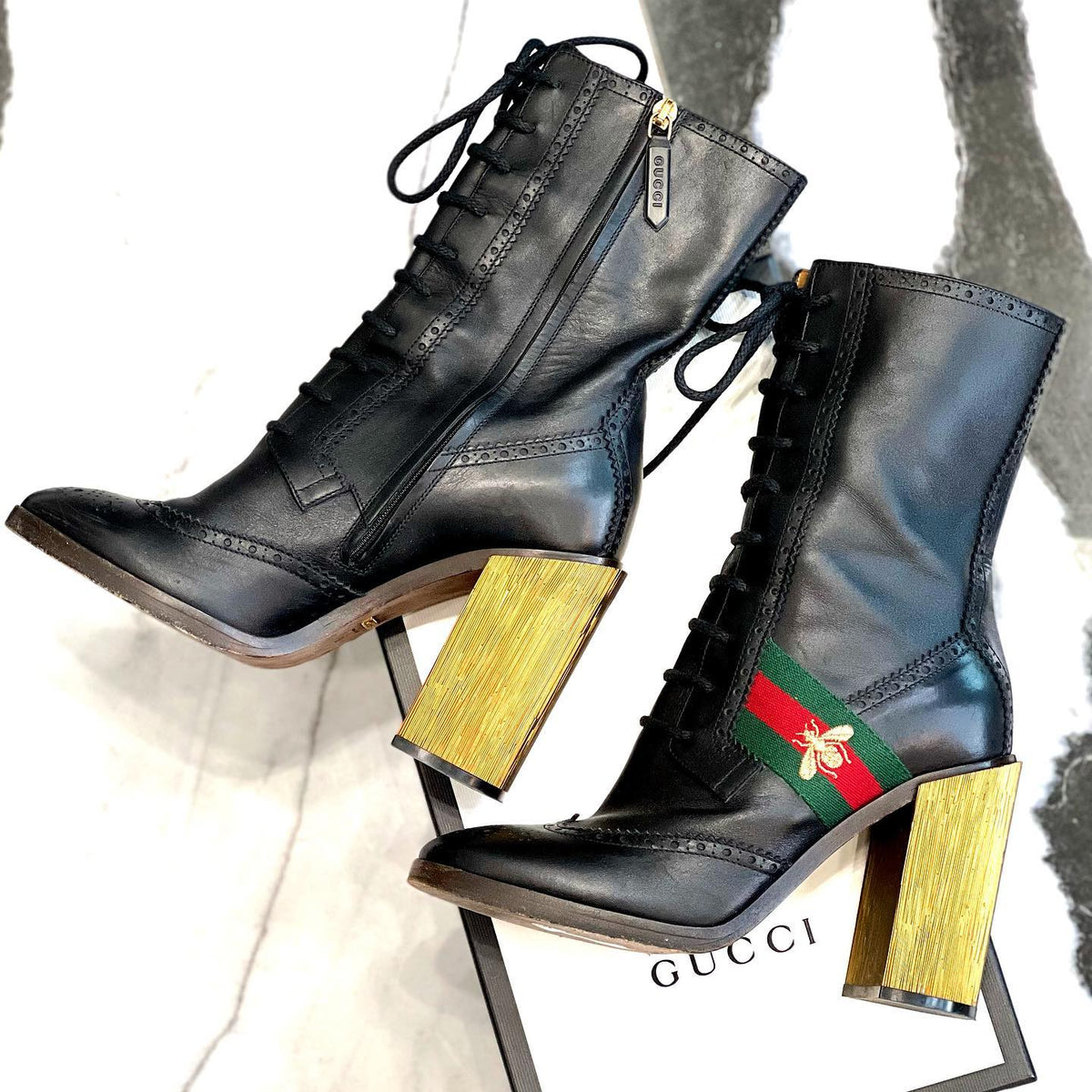Gucci Leather Ankle Boots With Bee WEB
