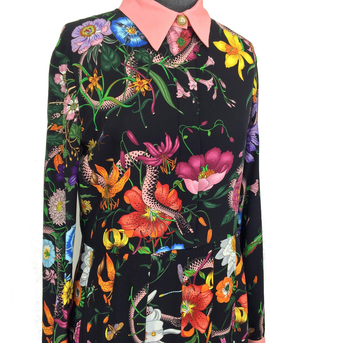 Gucci Flora Snake Print Silk Dress Size M
