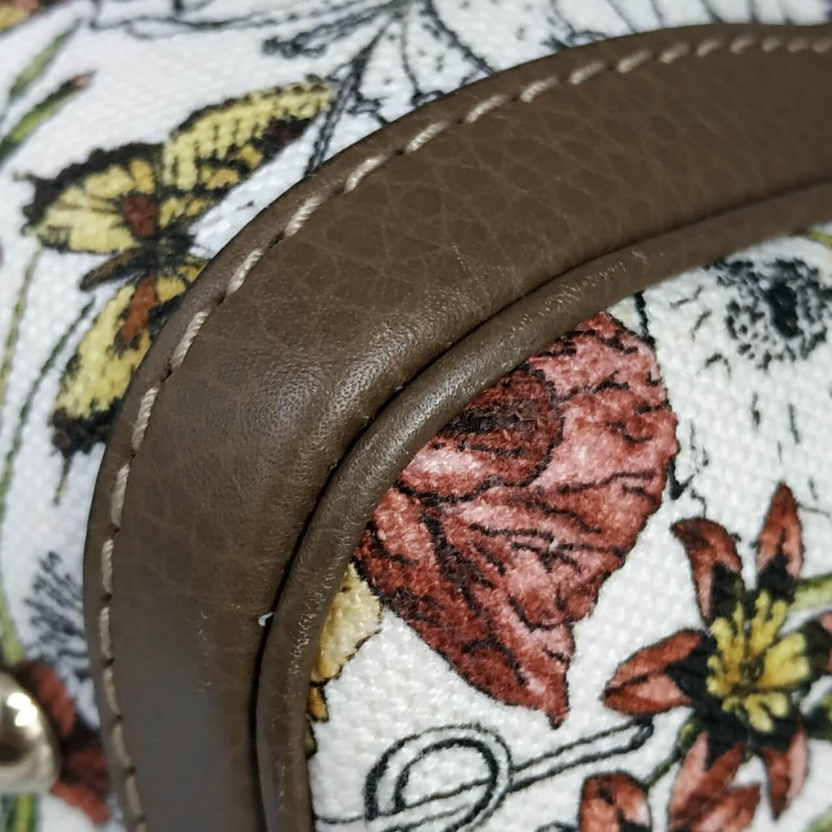 Floral Canvas Boston Bag White Brown