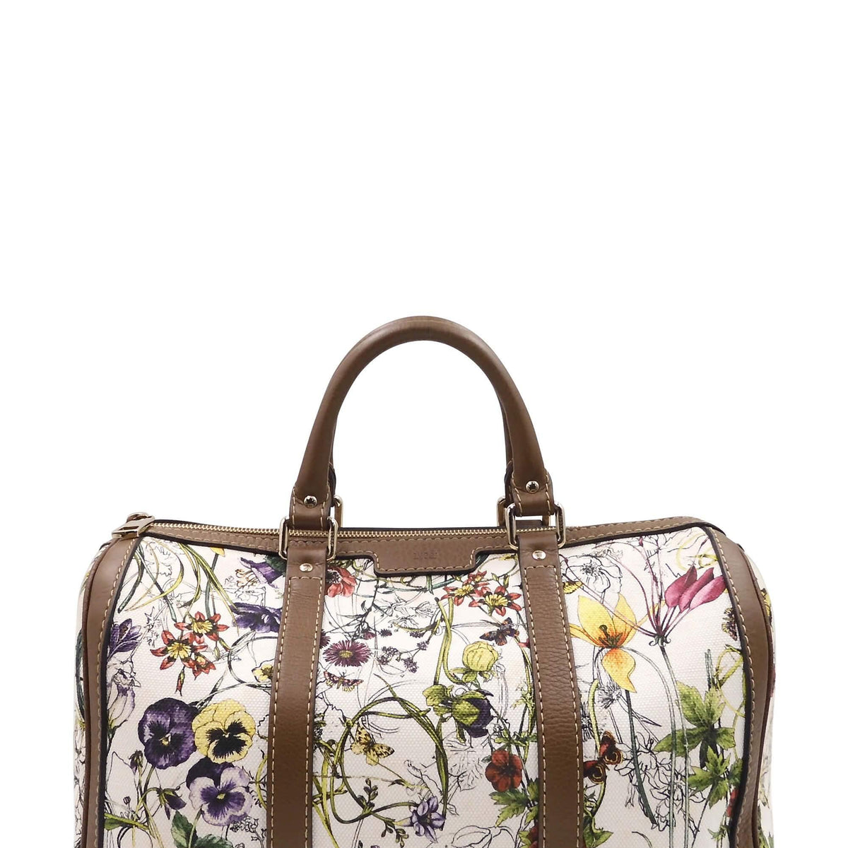 Floral Canvas Boston Bag White Brown