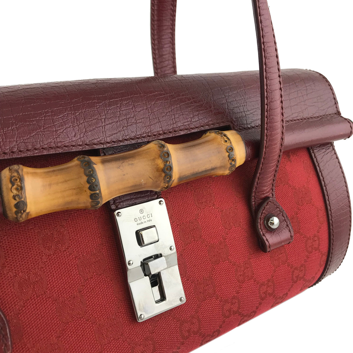 Gucci GG Canvas Leather Bamboo Bullet Bag