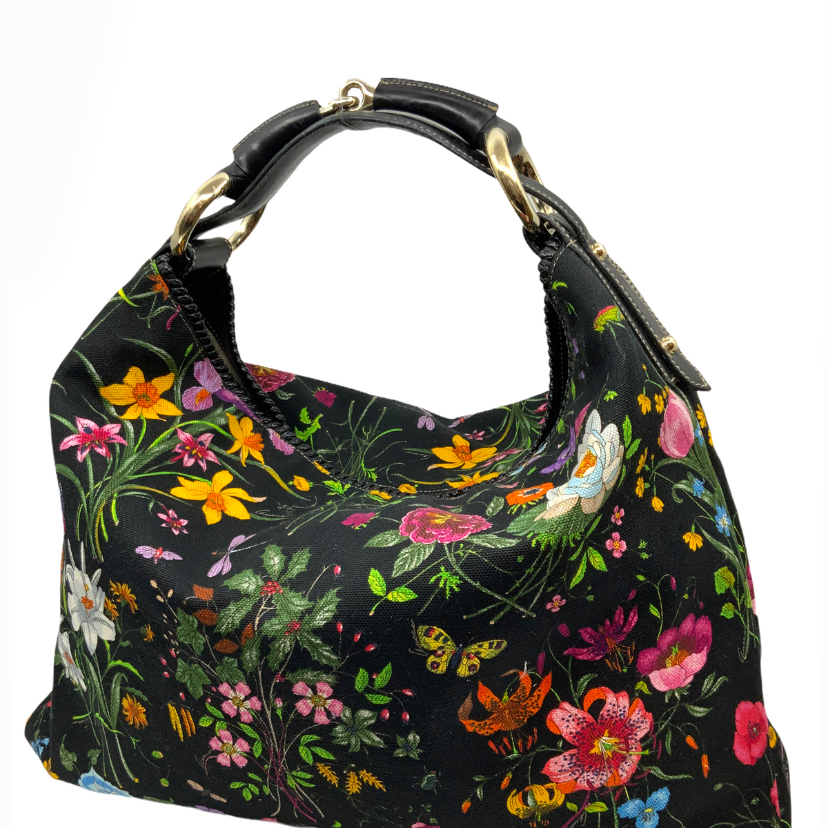 Gucci Horsebit Flora Canvas Large Hobo Bag