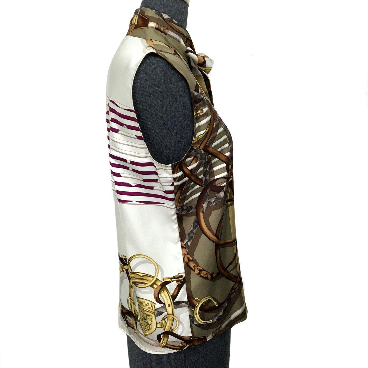 Gucci Iconic Equestrian Printed Silk Sleeveless Blouse Size M NWT