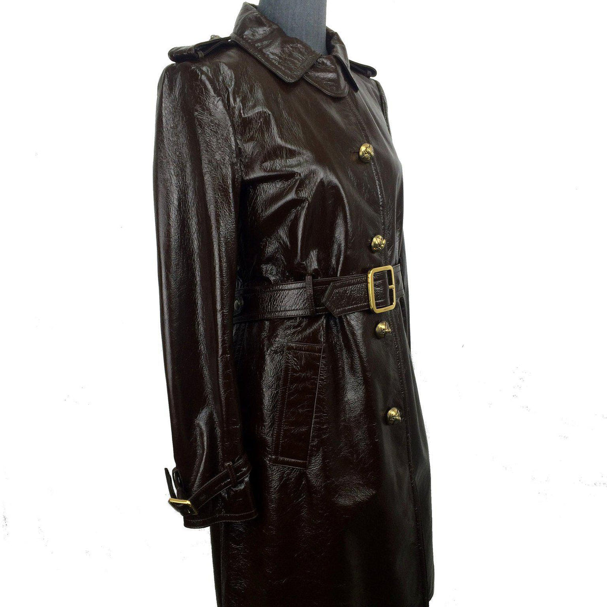 Gucci Light Patent Leather Belted Trench Coat Size M