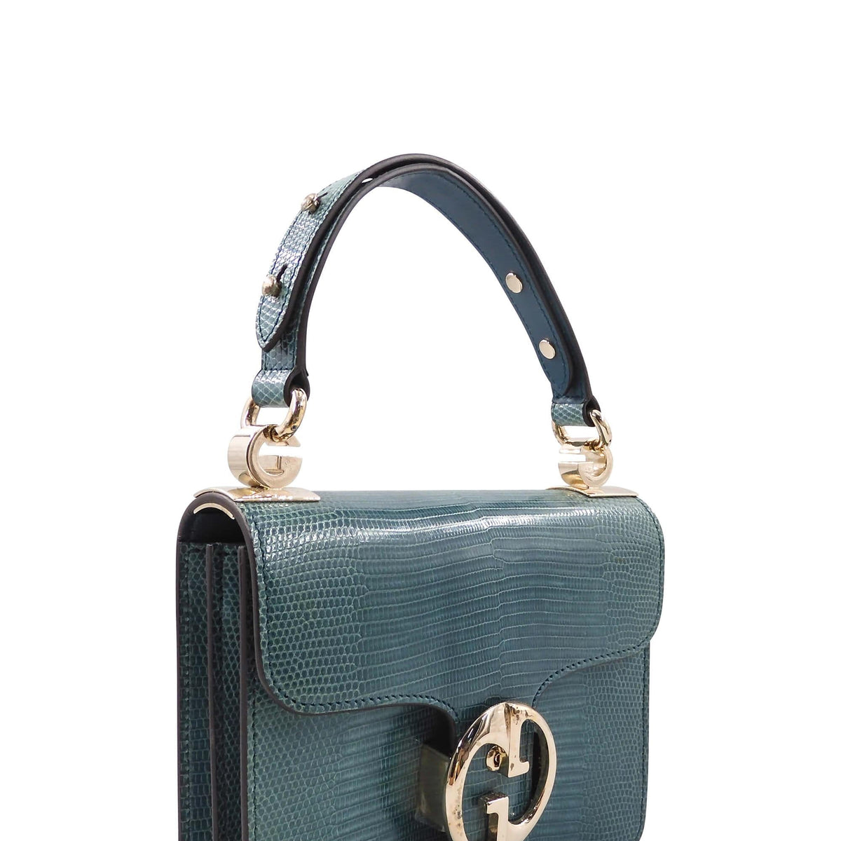 Lizard 1973 Small Top Handle Flap Bag Turquoise
