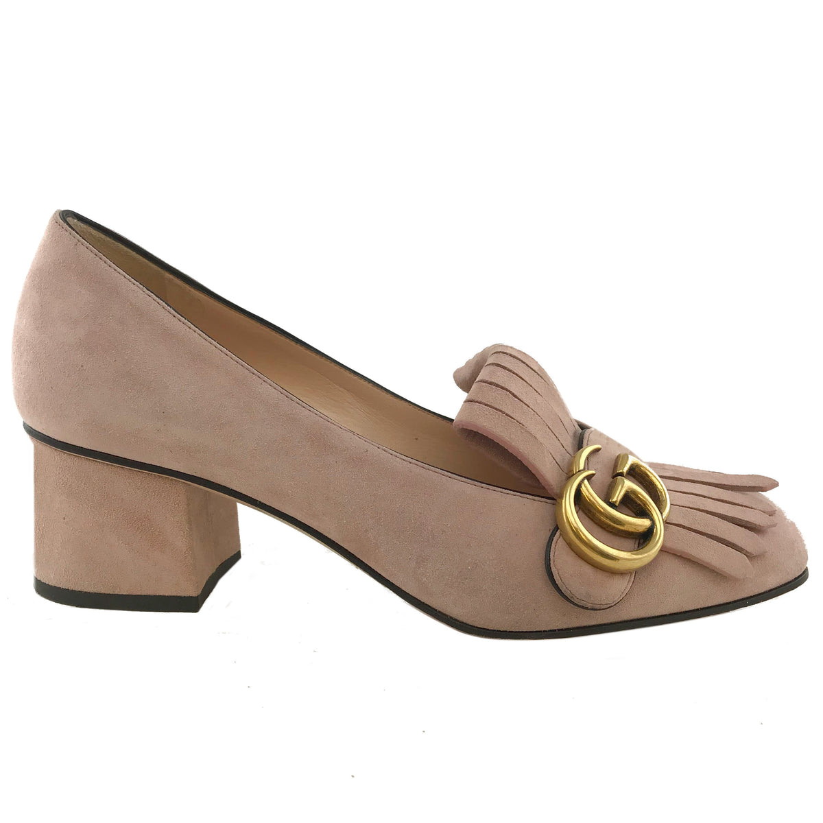 Gucci Marmont GG Suede Block-Heel Pump Size 7.5