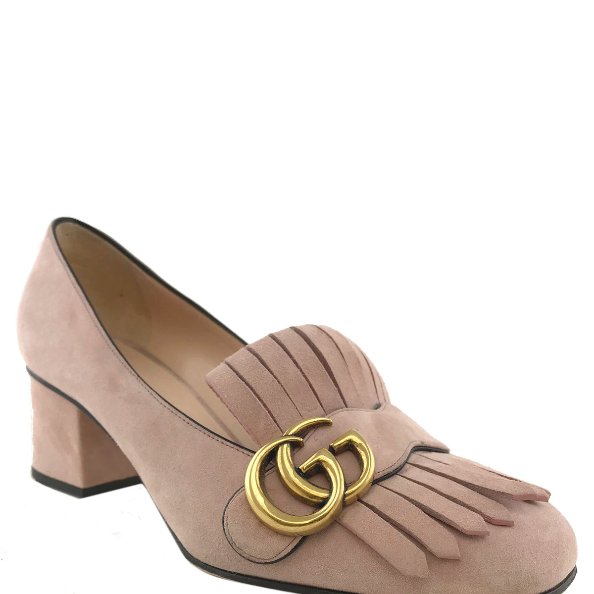 Gucci Marmont GG Suede Block-Heel Pump Size 7.5
