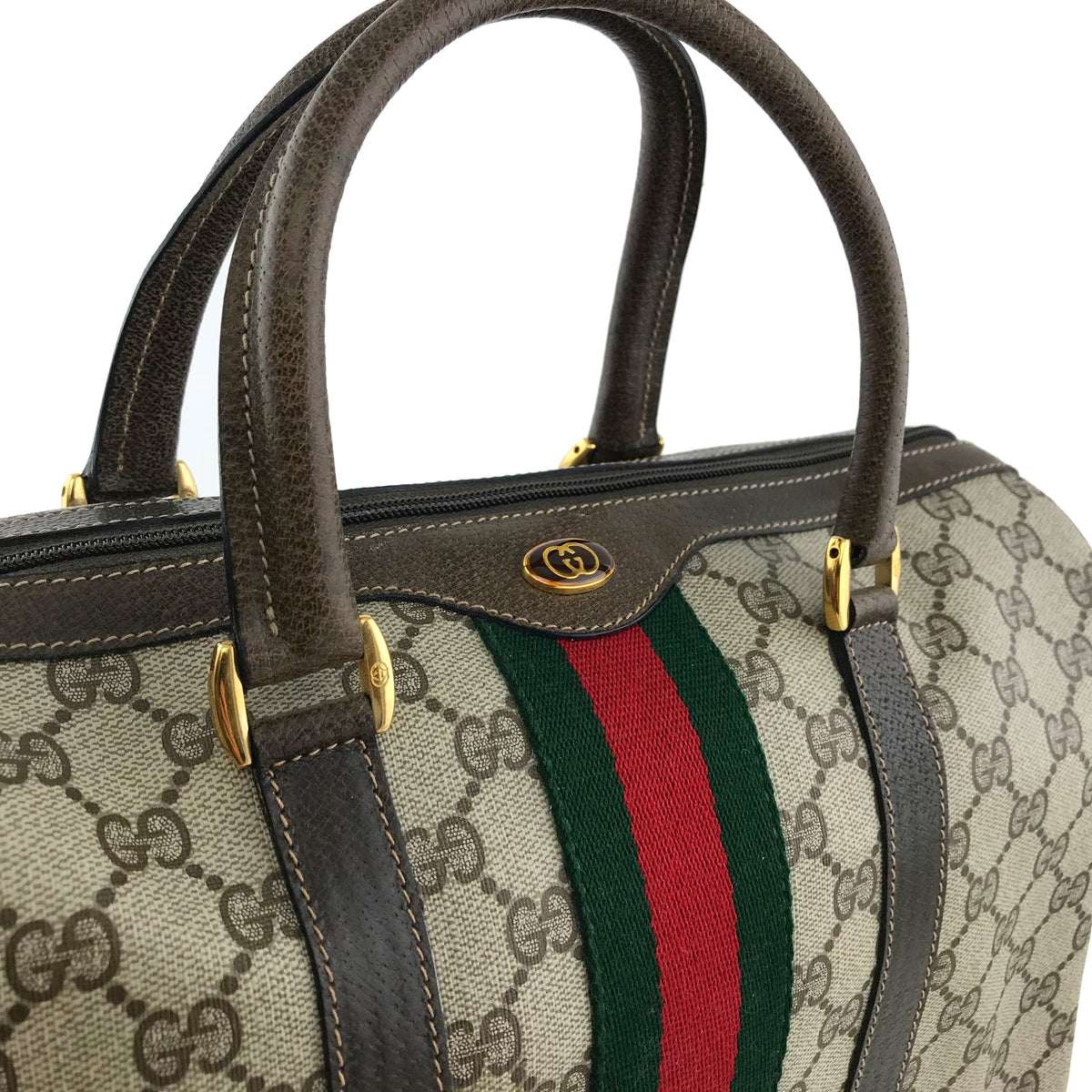 Gucci Monogram Boston Web Medium Satchel Bag