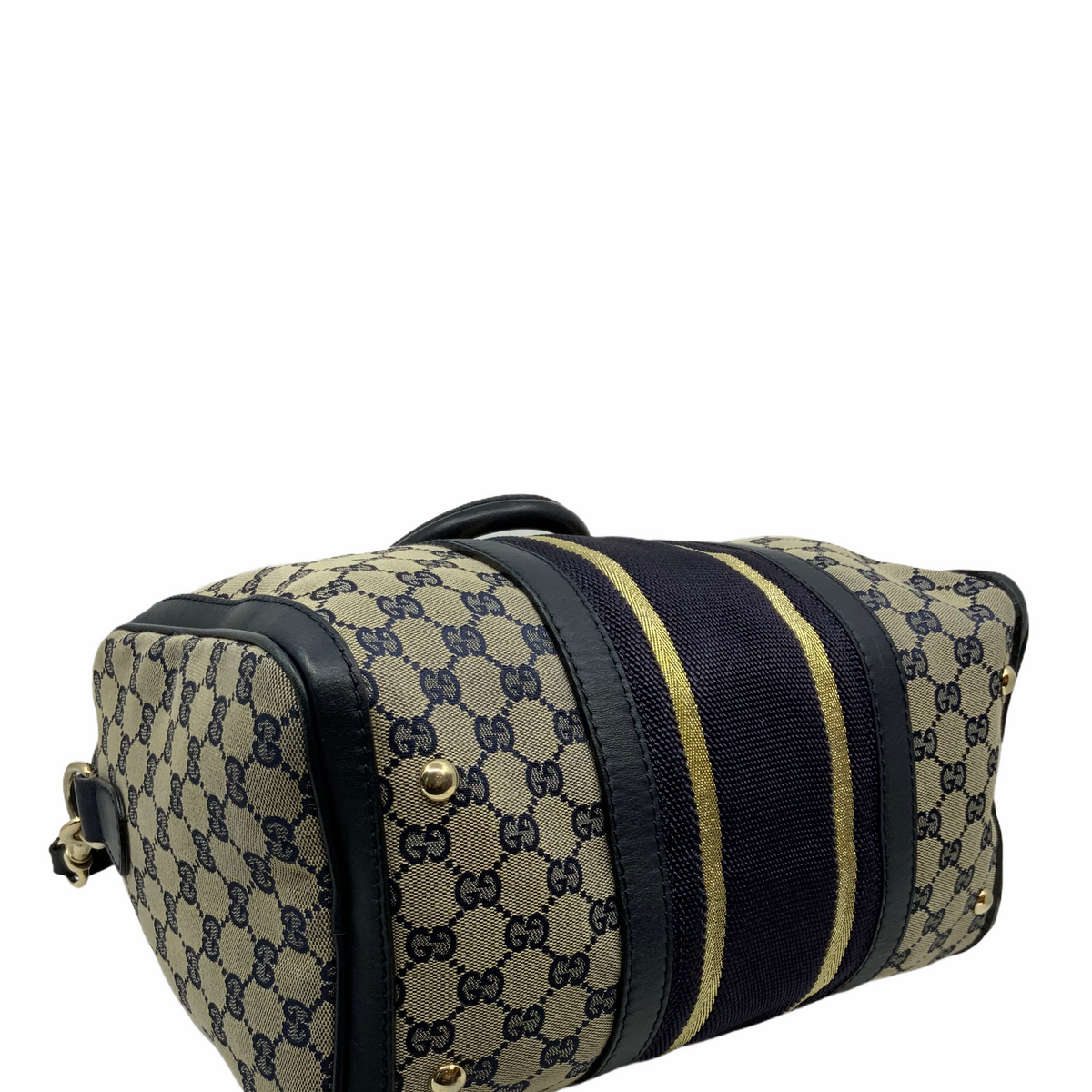 Gucci Monogram Canvas Web Boston Bag with Shoulder Strap