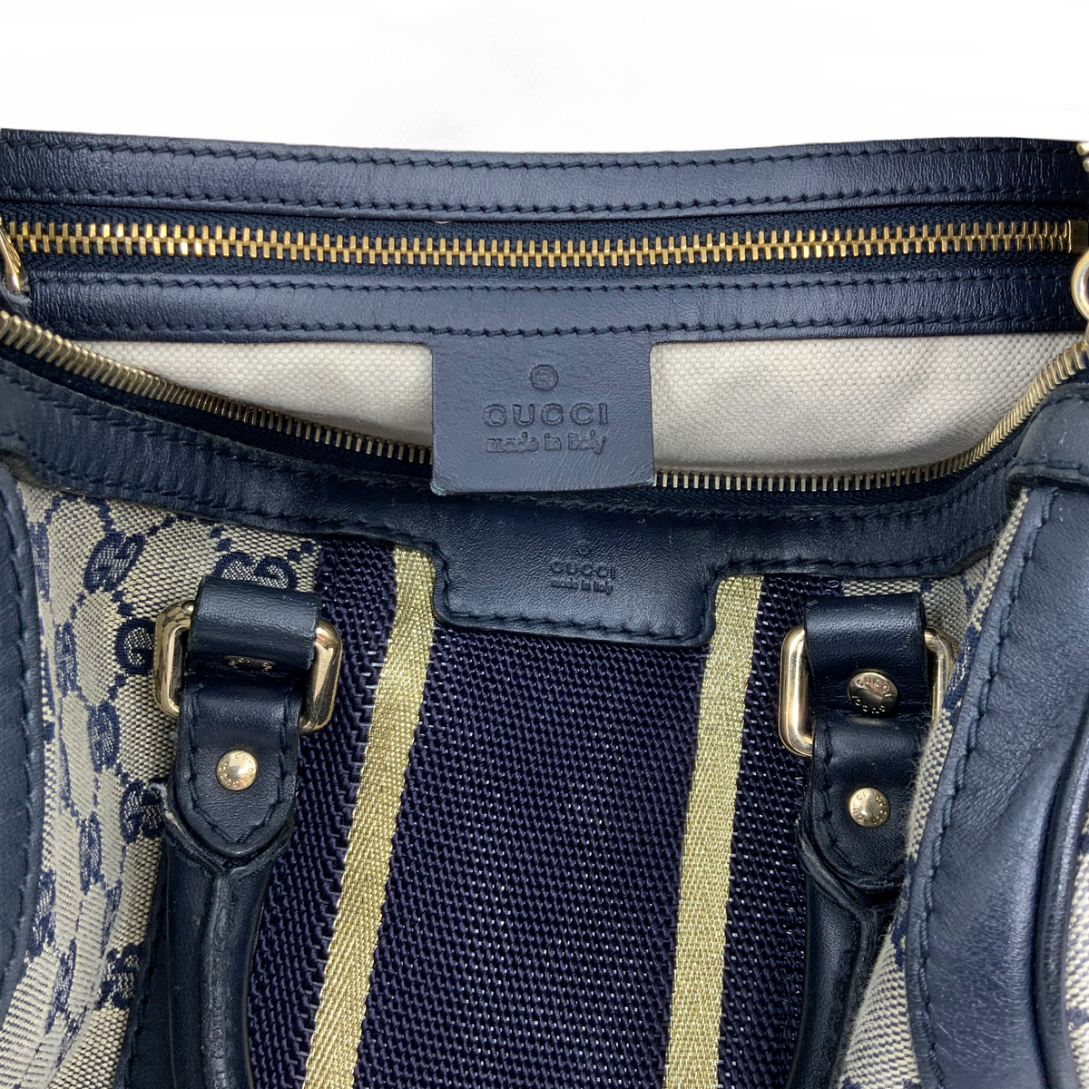 Gucci Monogram Canvas Web Boston Bag with Shoulder Strap