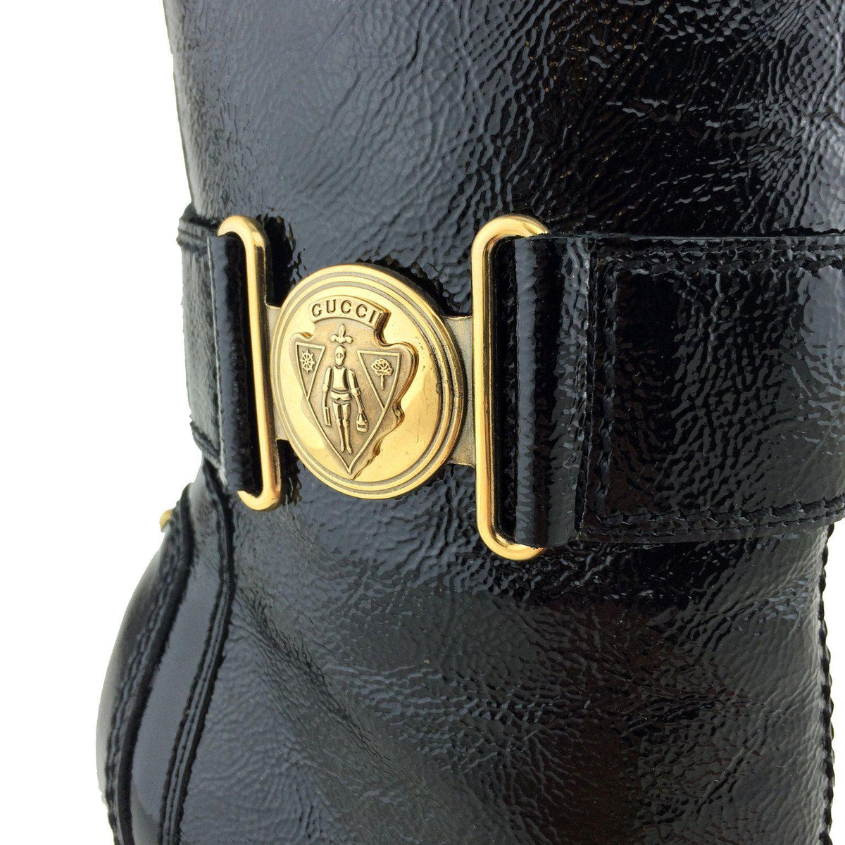 Gucci Patent Leather Shield Ankle Boots Size 7