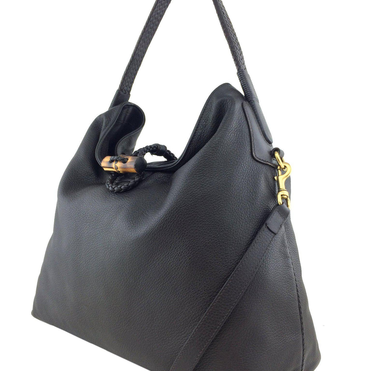 Gucci Pebbled Deerskin Leather Hip Bamboo Shoulder Bag