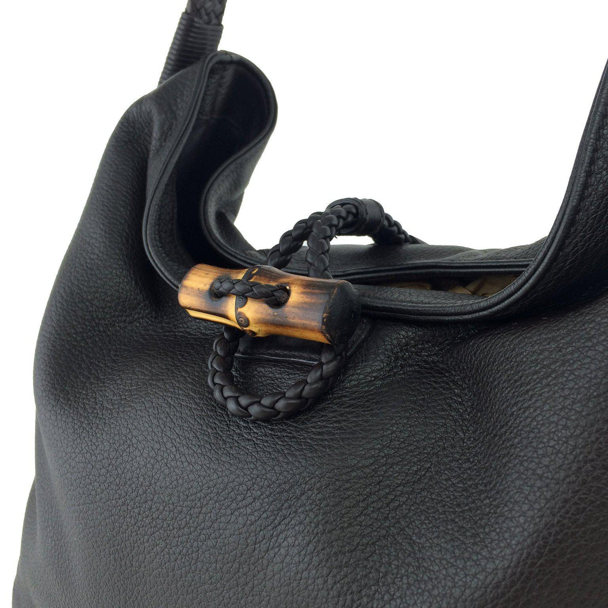 Gucci Pebbled Deerskin Leather Hip Bamboo Shoulder Bag