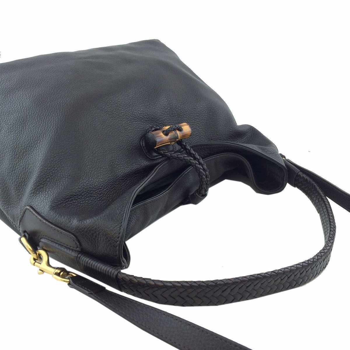 Gucci Pebbled Deerskin Leather Hip Bamboo Shoulder Bag