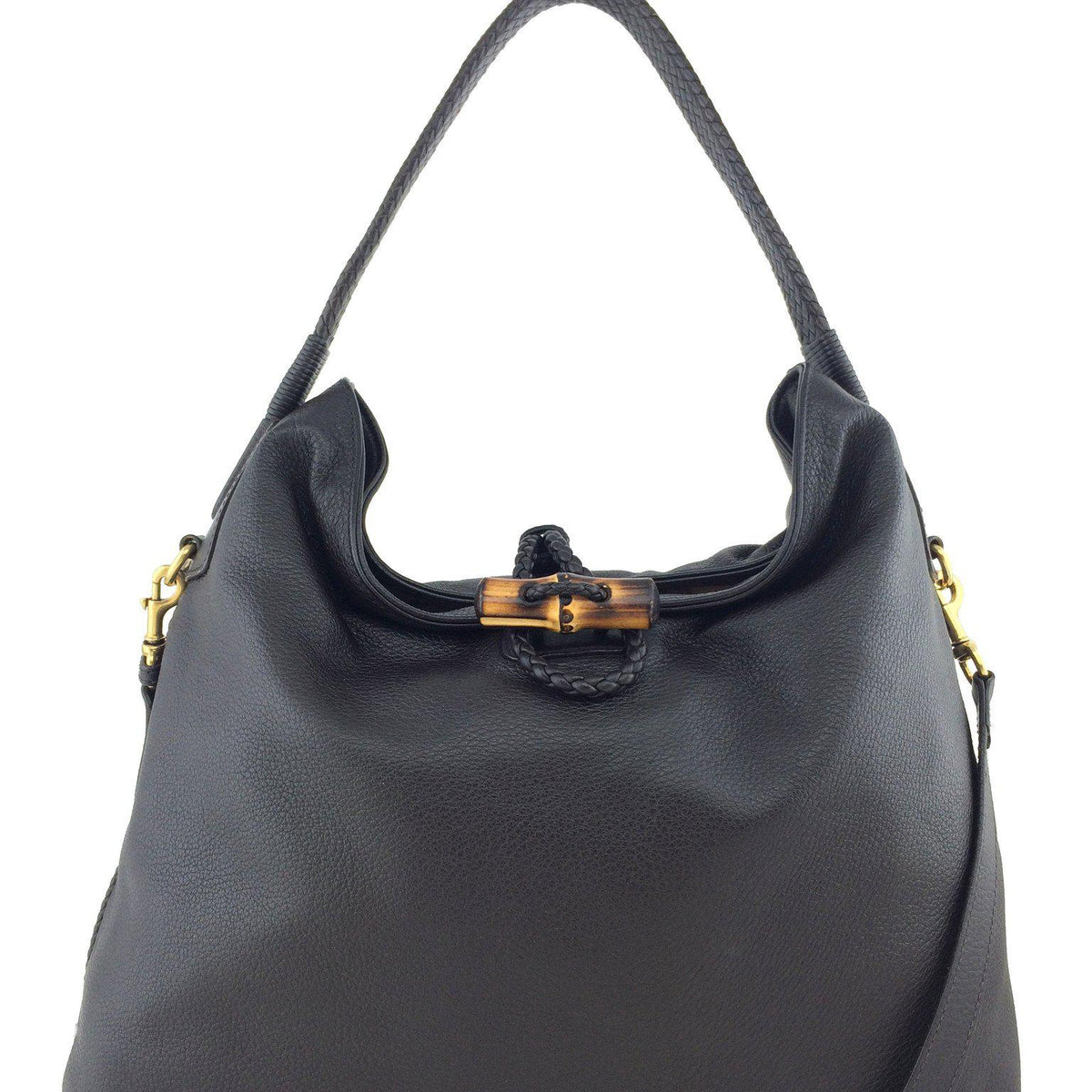 Gucci Pebbled Deerskin Leather Hip Bamboo Shoulder Bag