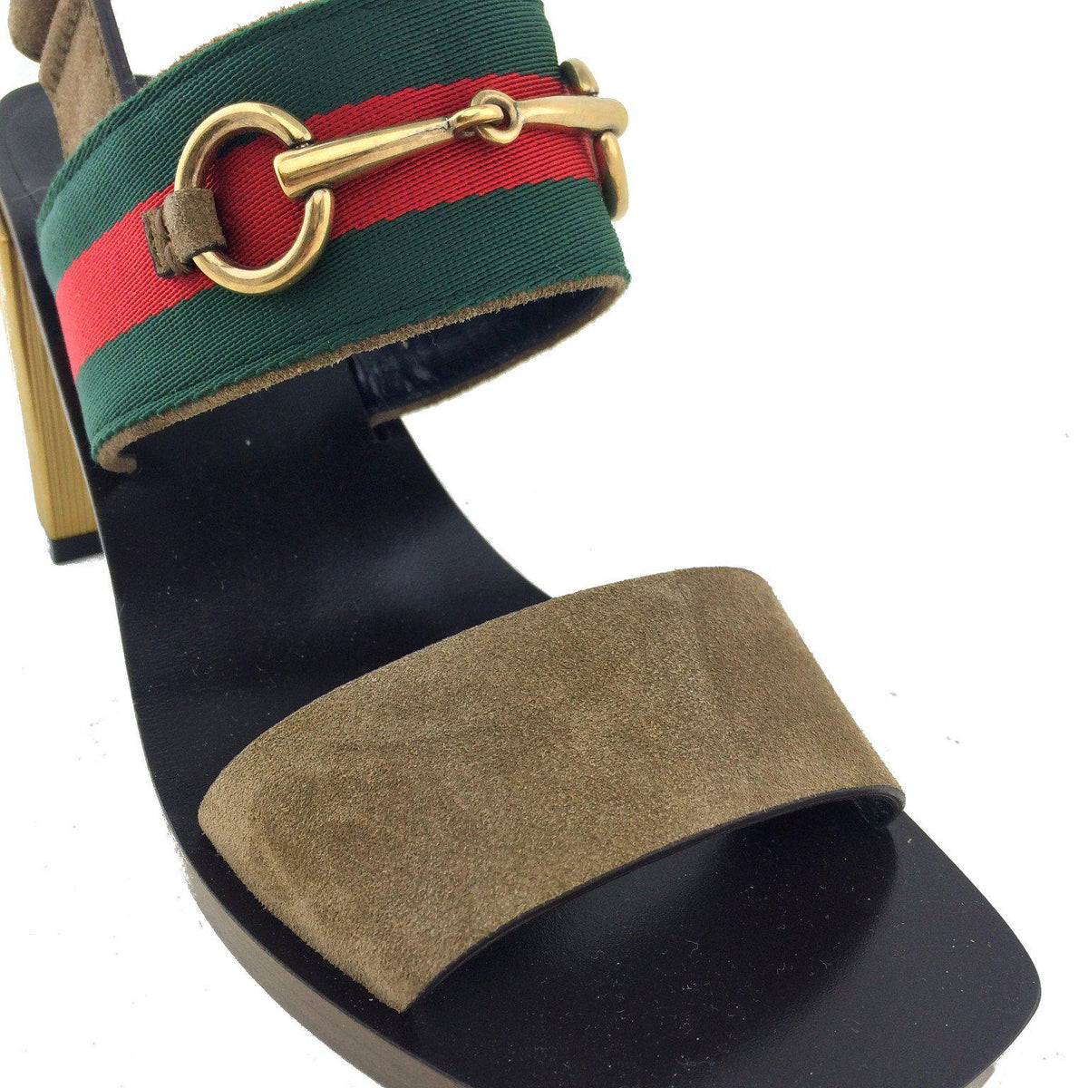 Gucci Web Trimmed Horsebit Suede Slingback Sandals Size 7