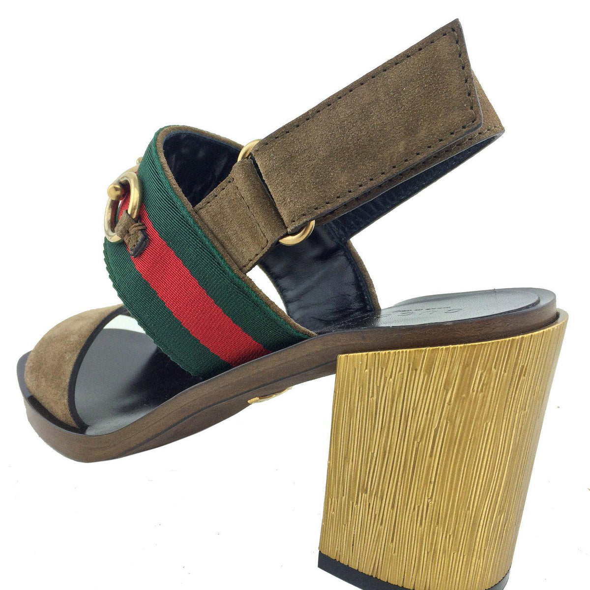 Gucci Web Trimmed Horsebit Suede Slingback Sandals Size 7