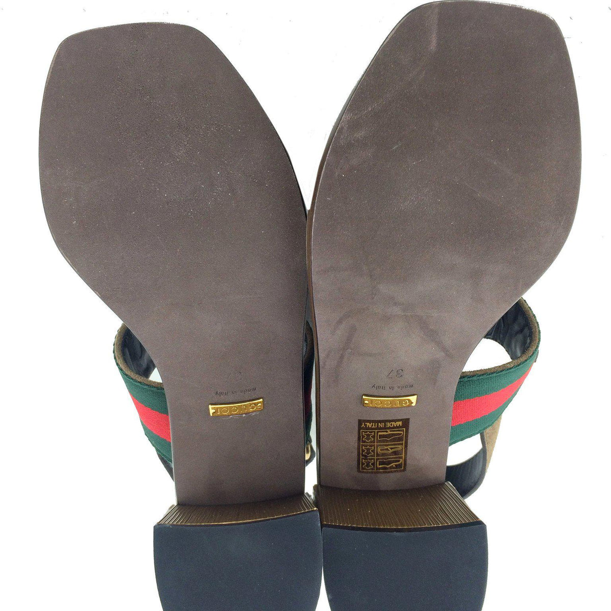 Gucci Web Trimmed Horsebit Suede Slingback Sandals Size 7