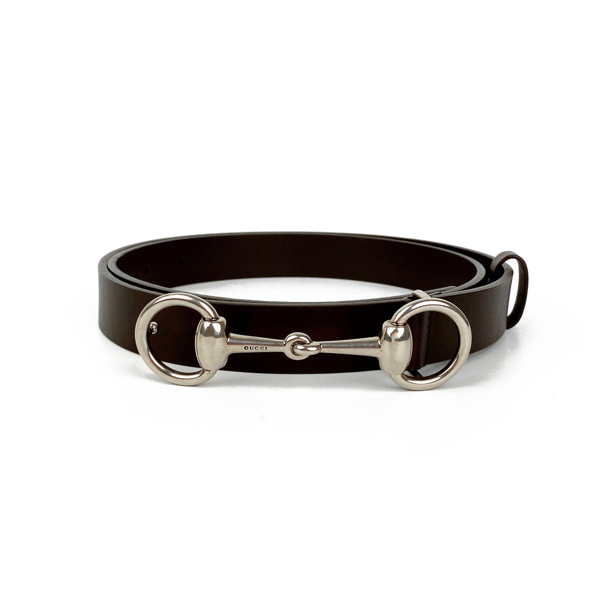 Gucci Brown Horsebit Belt with Silver Buckle 95