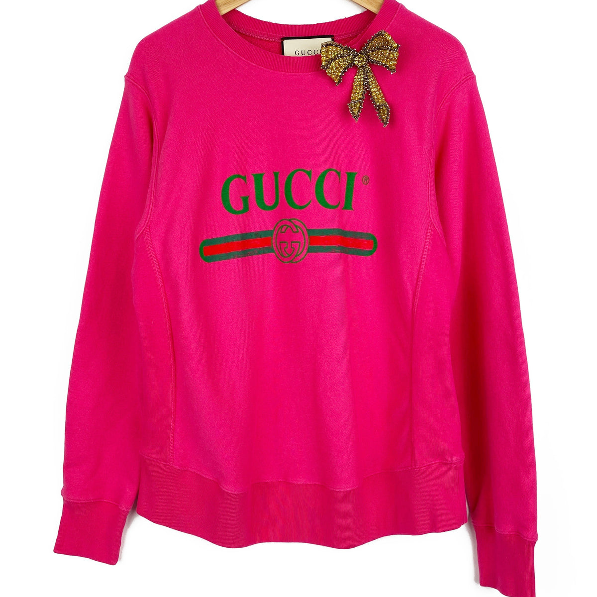 Gucci Cotton Pink Bow Logo Pullover S