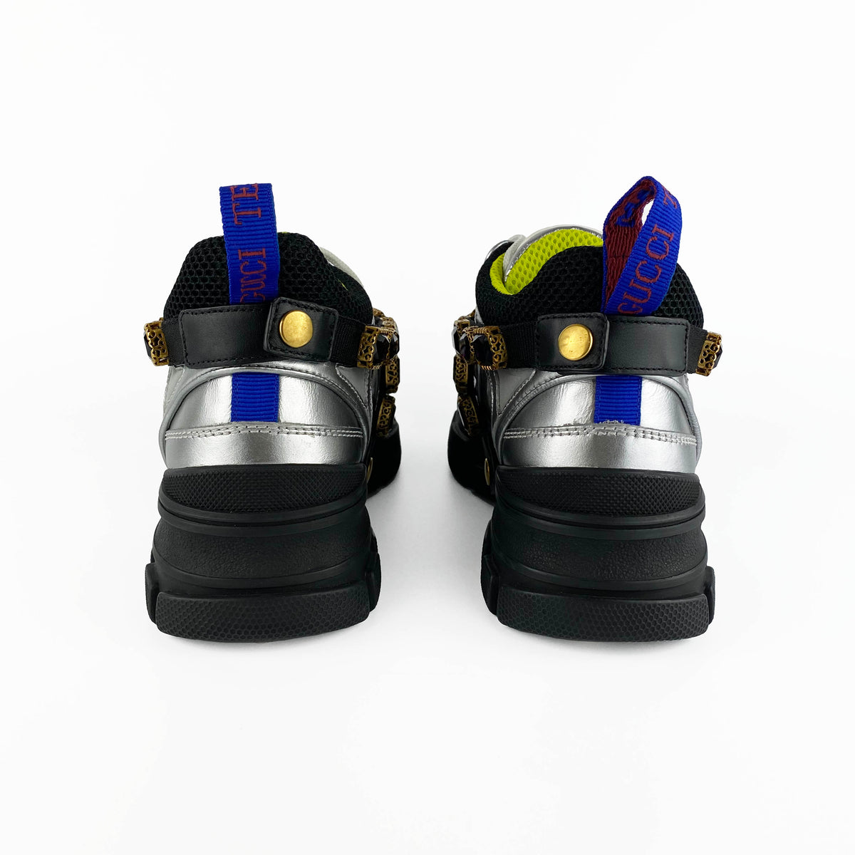 Gucci Silver Flashtrek Sneakers with Removable Crystals 36.5
