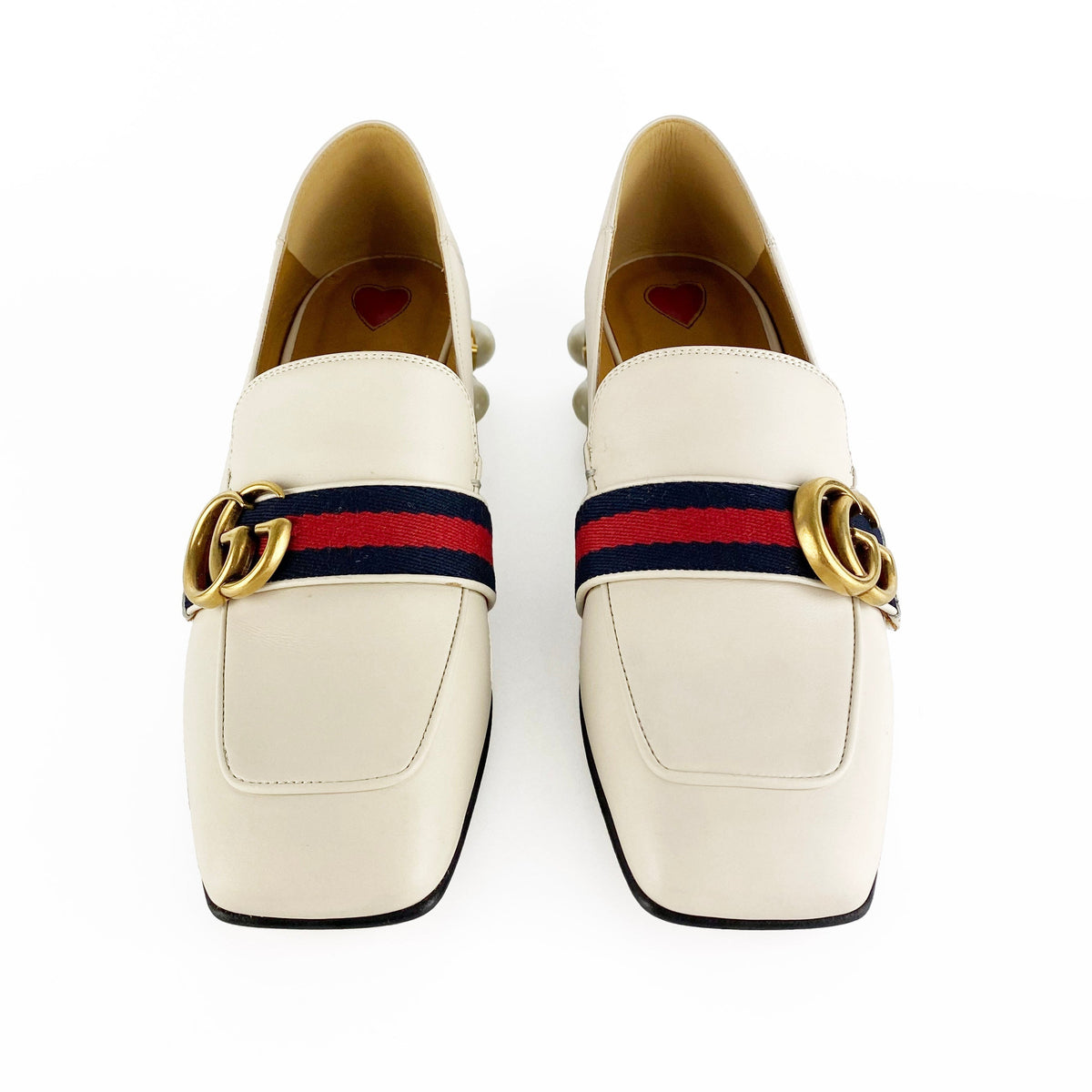 Gucci White Leather Mid-heel Loafers 36