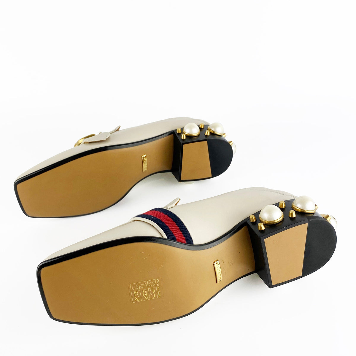 Gucci White Leather Mid-heel Loafers 36