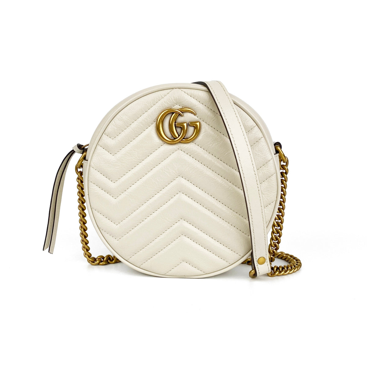 Gucci White Mini Round Marmont Shoulder Bag