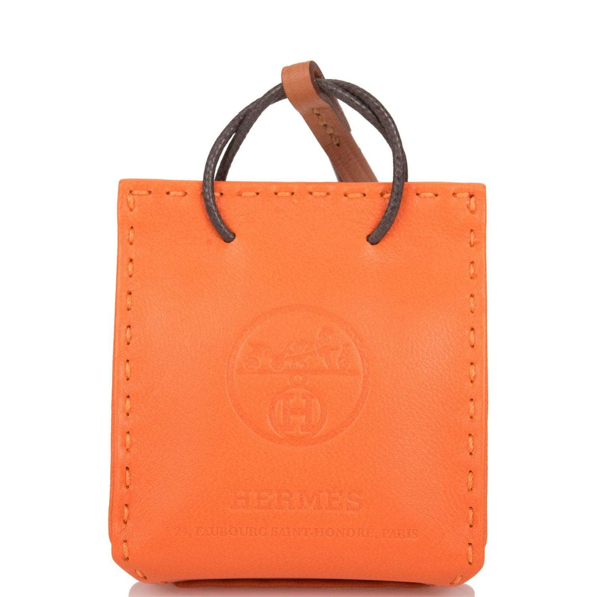 Top quality Hermes Orange Mini Shopping Bag Charm