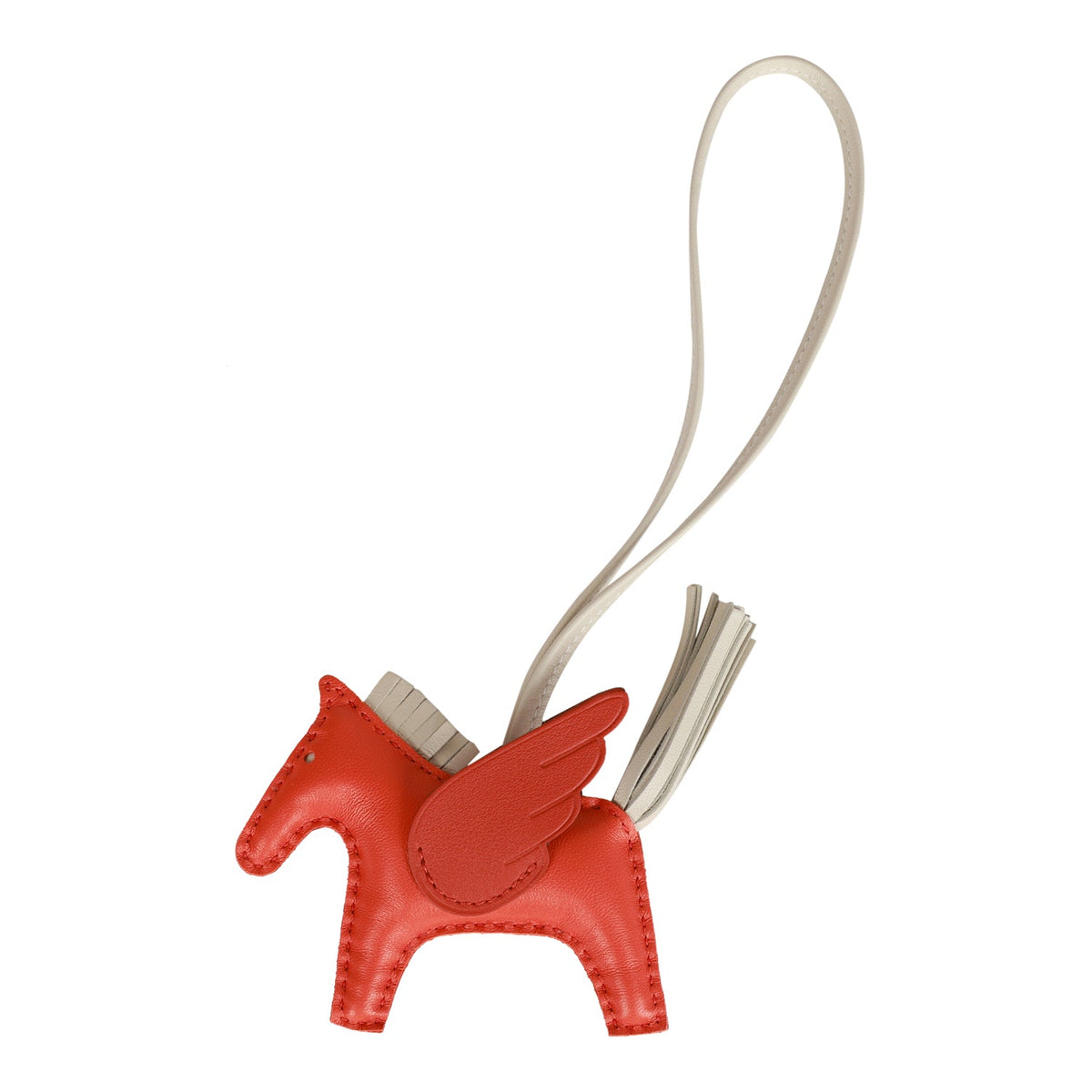 Top quality Hermes Orange Poppy/Craie/Terre Battue Agneau Pegasus Horse Rodeo Bag Charm