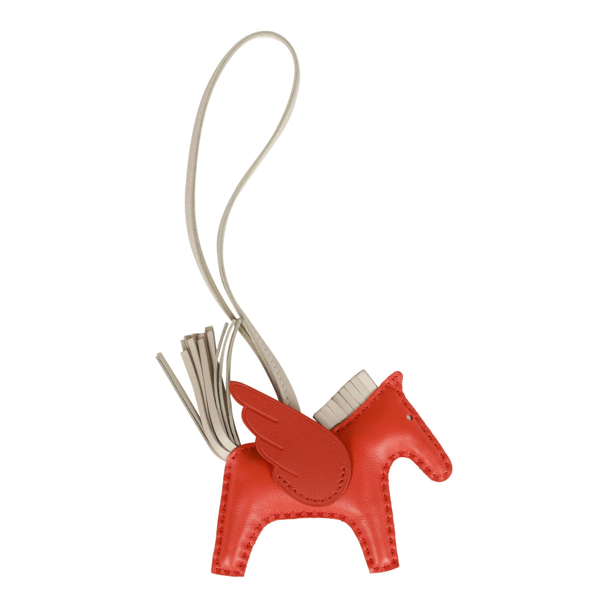 Top quality Hermes Orange Poppy/Craie/Terre Battue Agneau Pegasus Horse Rodeo Bag Charm
