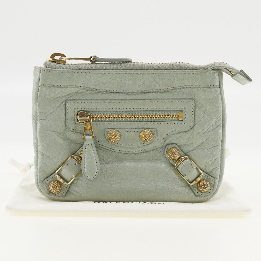 balenciaga Leather Giant Pouch Light Green