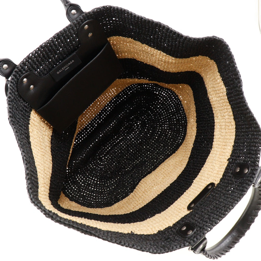 balenciaga Raffia Basket Handbag Black/Beige