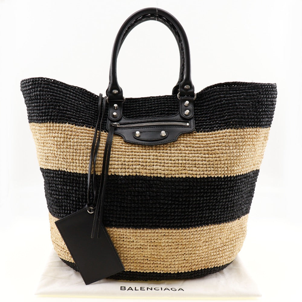 balenciaga Raffia Basket Handbag Black/Beige