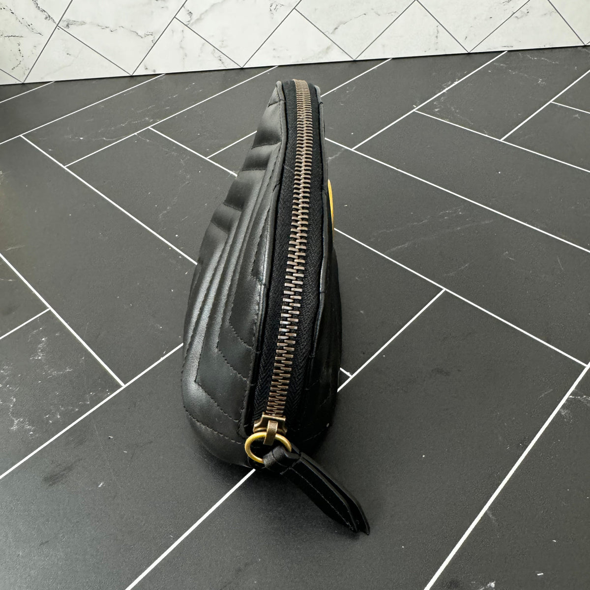 LIKE NEW Gucci Marmont Black Chevron Leather Cosmetics Pouch