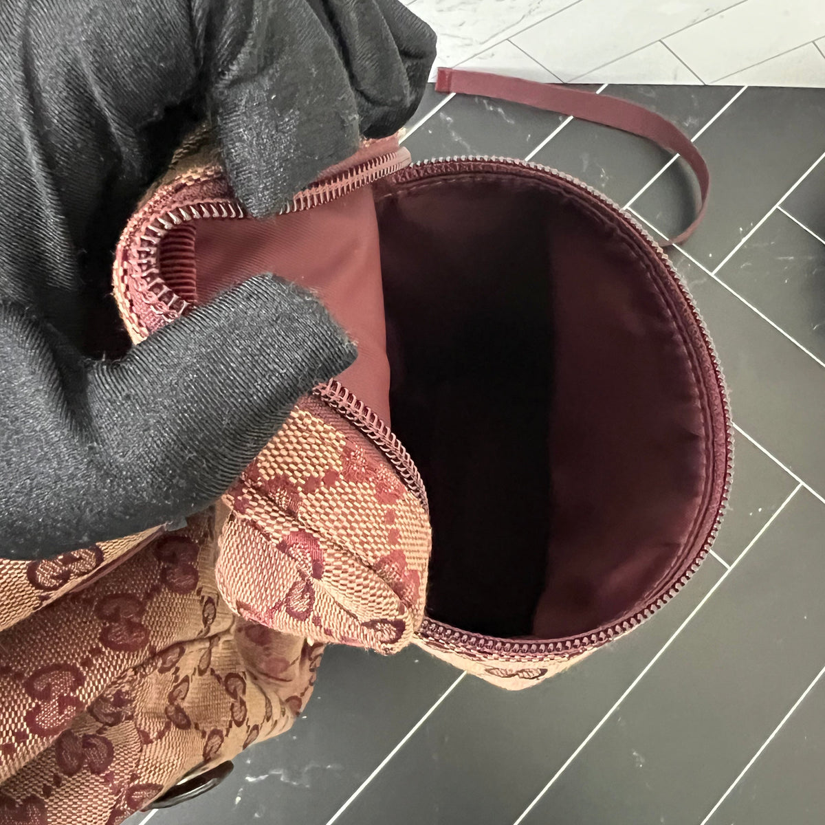 BRAND NEW Gucci Burgundy Canvas Double Side Pouch Backpack