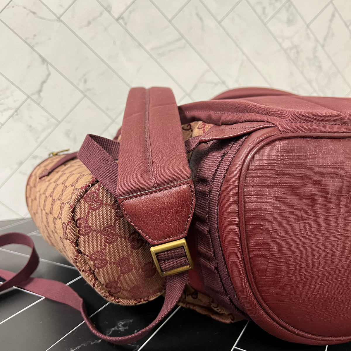 BRAND NEW Gucci Burgundy Canvas Double Side Pouch Backpack
