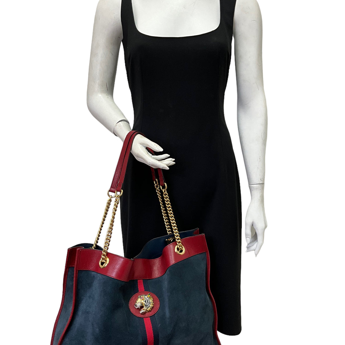 Large Gucci Rajah Tote in Blue Suede