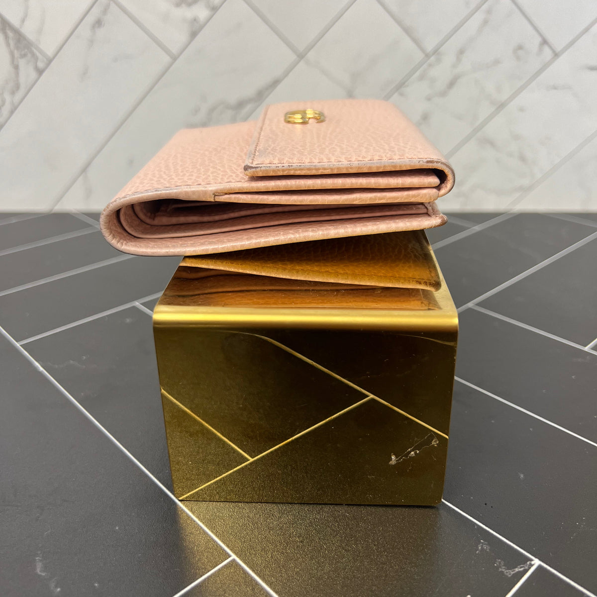 Gucci Pink GG Marmont Leather Compact Wallet