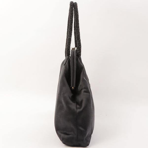 Gucci Satin Beads Logo Kiss-Lock Clasp Hand Bag Black